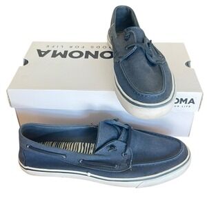 Sonoma Women's Catalina Blue Canvas Boat Shoes 9 Slip On Leather‎ Laces With Box